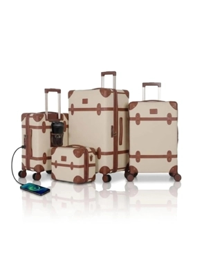 Luxury classic leather-covered travel bag set – 4 pieces – with USB and Type-C input – plus 3 transparent protective covers