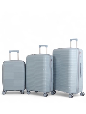 Luxury and complete 3-piece luggage set – made from break-resistant polypropylene (large sizes with premium features).