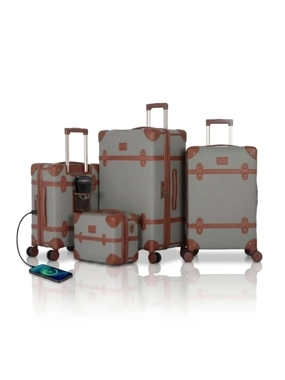 Luxury classic leather-covered travel bag set – 4 pieces – with USB and Type-C input – plus 3 transparent protective covers