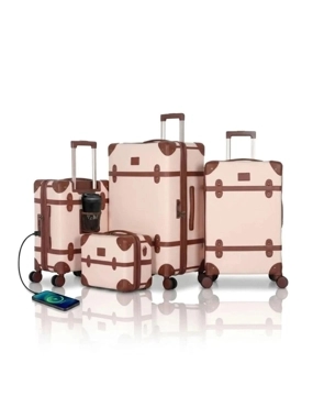 Luxury classic leather-covered travel bag set – 4 pieces – with USB and Type-C input – plus 3 transparent protective covers