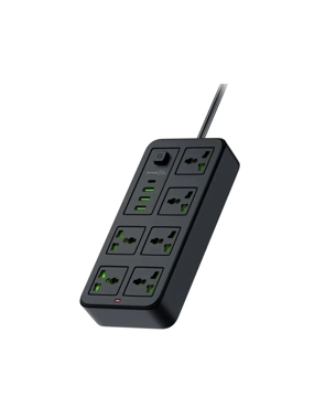 PORODO 3m Power Strip with 6 Electrical Outlets and 4 Charging Ports - Black