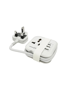 PORODO VOLGA portable smart power strip with 3 plug outlets, 1.2m length, blue - white