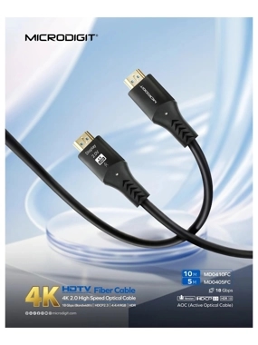 MICRODIGIT MD0405FC 5m 2-Output HDMI Cable with 4K Resolution - Black