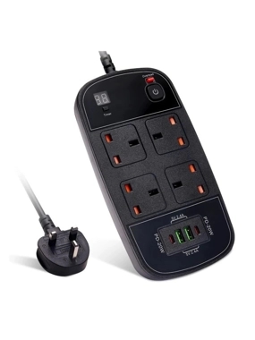 ZOOM PLUS 4-Outlet Home Extension Cord with Smart Timer, 4000W, 3m Length - Black