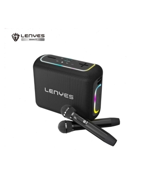 LENYES S867 Portable Speaker (200W) with Carrying Strap and 2 Microphones - Black