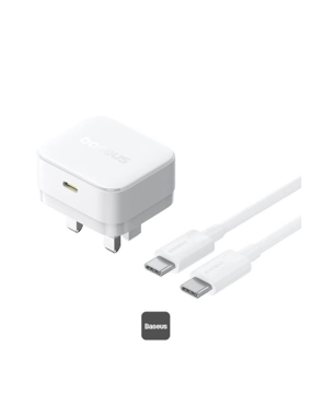Baseus Palm 20 Edition Dual-Port Charger and Cable Kit - White