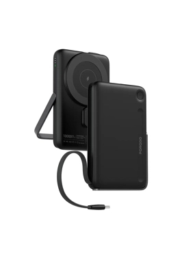PORODO MAGSAFE 10,000 mAh Portable Battery with Stand and Built-in Type-C Cable - Black
