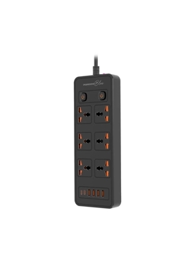 PORODO Blue Smart Power Strip with 6 Charging Ports and 3m Length - Black