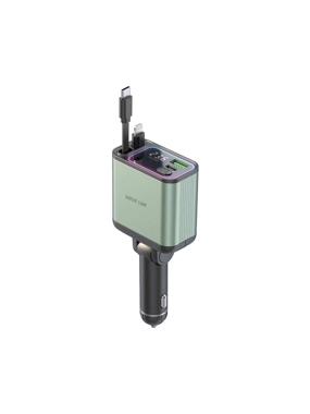 90W car plug with cables for pulling, lighting, and Type-C connectors from GREEN Lion - Gray