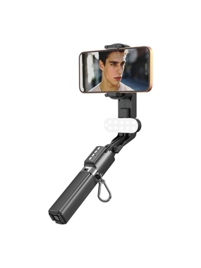 LENYES LPH124 Shake-Proof Selfie Stick with Light - Black