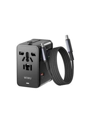 Wiwu 45W Universal Travel Plug with 2-Port Type-C Cable - Black