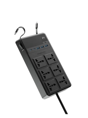 POWEROLOGY Home Power Strip with 6 sockets and 5 charging ports, smart timer, and 3m built-in cables
