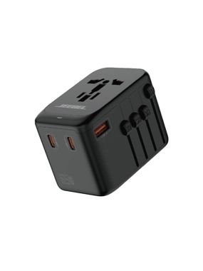 JEEBEL JE-B308 Universal Travel Plug with 3 Ports, 65W Fast Charging - Black
