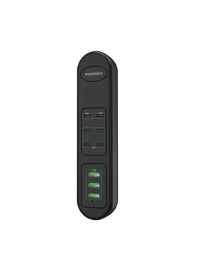 PORODO FWCO32 9-Port 50W Charging Station, 2m Length - Black