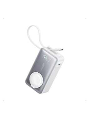 ANKER 10,000mAh Slim Power Bank (35W) with Built-in USB-C Cable and Apple Watch Charger – White