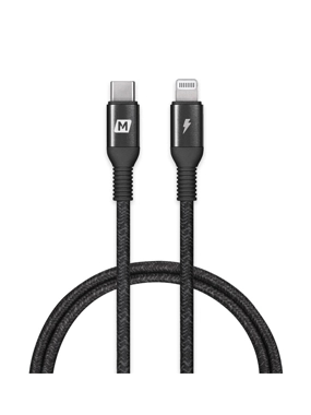 MOMAX 1.2m Cut-Resistant Fabric Type-C Lightning Cable - Black