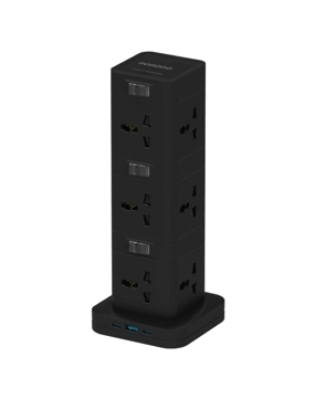PORODO Smart Home Extension Cord with 12 Wall Plugs, 3m Length - Black