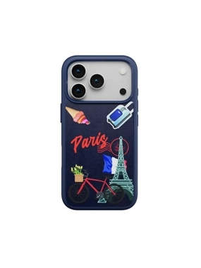 LEVELO VALLO Shockproof Protective Case - Paris Blue Embroidery for iPhone 17 Pro