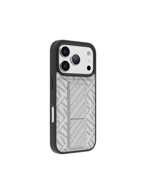 LEVELO MORPHIX CUERO Leather Protective Case with Grip and Stand - Silver 17 Pro Max