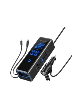 Smart car adapter with integrated cables, 300W power supply from POWEROLOGY - Black