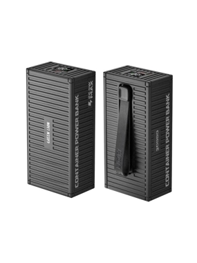 GREEN Lion 30,000mAh Portable Battery with Flashlight, Two Charging Ports, and 4.1A Cable - CONTAINER Edition - Black