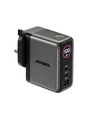 JEEBEL JE-B379 100W 3-outlet wall outlet with smart display - Gray