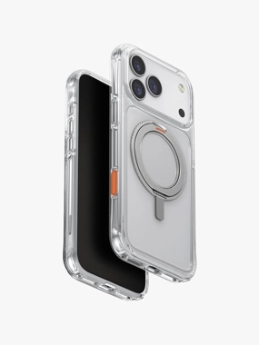 UNIQ Swivix Shockproof Protective Case with Rotating MagSafe Metal Grip - Clear Silver for iPhone 17 Pro Max