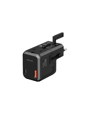 GREEN Lion Super Mini Universal Travel Plug with 2 Charging Ports and 2500W Power Supply - Black