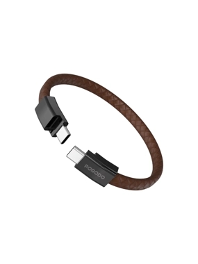 PORODO 2-output Type-C 60W Cut-resistant wristband cable - Brown
