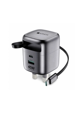 ADMOS AM-836 45W Wall Plug with Retractable Type-C Cable, Gray