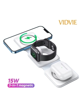 VIDVIE WLC1408 Smart Charging Pad for Mobile Phone, Watch, and Headphones - White