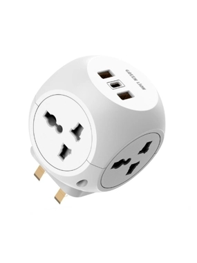 Smart power adapter with 4 electrical outlets and charging ports, MULTI PORT version, 3250W power from GREEN Lion