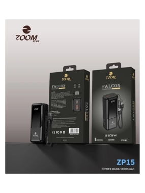 ZOOM PLUS 10,000 mAh Super Mini 22.5W Power Bank with Built-in Cable - Black