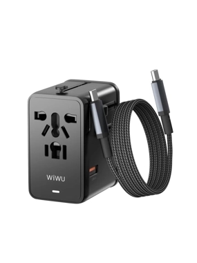 Wiwu 75W Universal Travel Plug with 2-Port Type-C Cable - Black