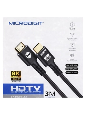 MICRODIGIT 3m HDMI 2.1 2-Output Cable with 8K Resolution - Black