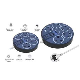 Elov 5-Way Multi-Socket Extension Socket, Universal Socket (5m Cord) with LED Indicator - Grey