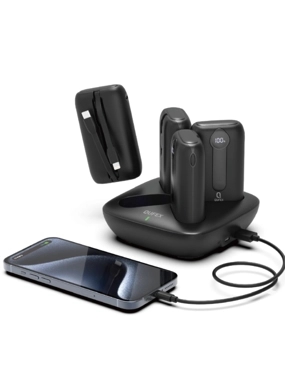 4-Battery Portable Charging Station with Built-in Wires
